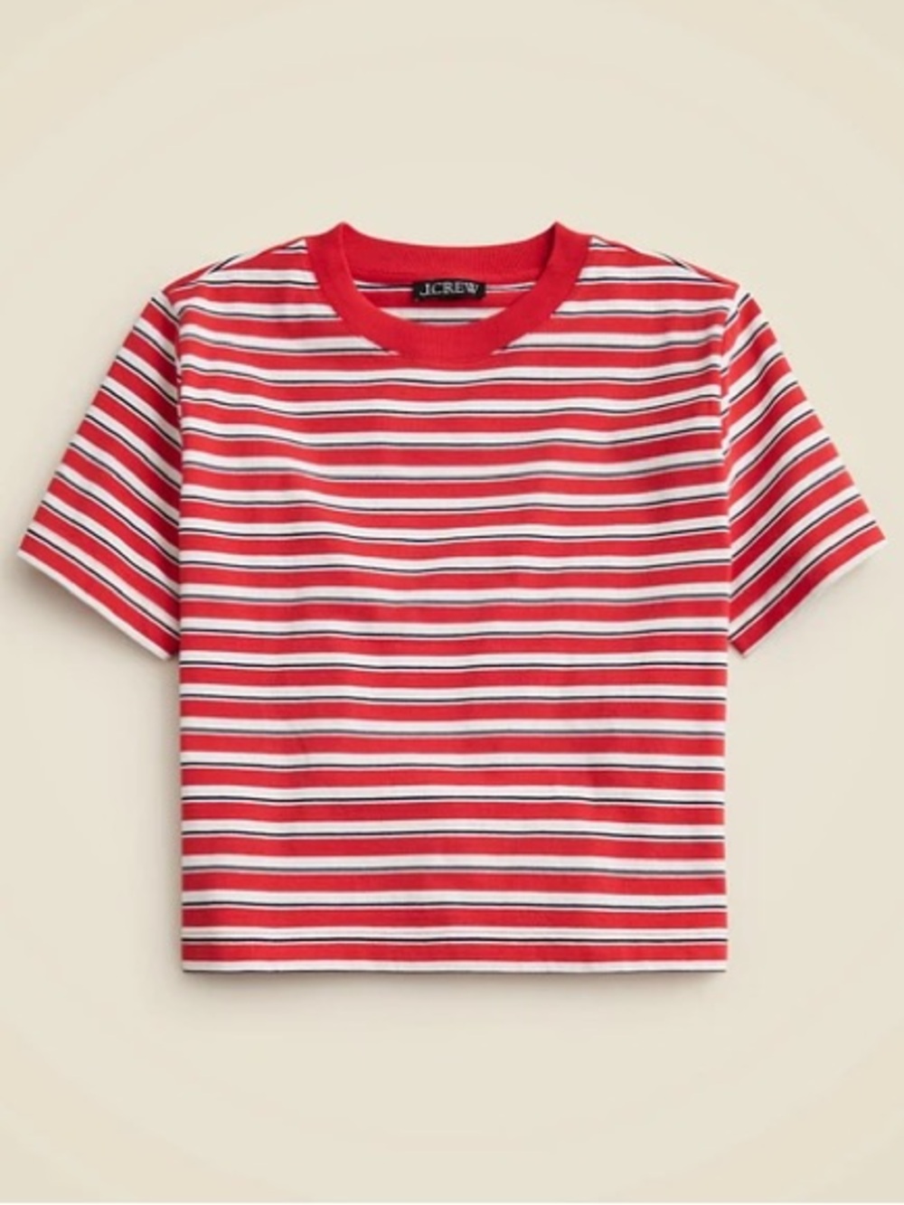 J. Crew Relaxed Premium Weight Cropped T-Shirt Red Stripes Medium